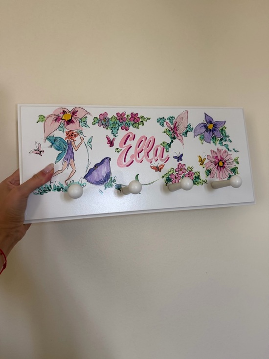 Other - Personalized 'Ella' Floral Fairy Wall Hook Rack - White and Pink